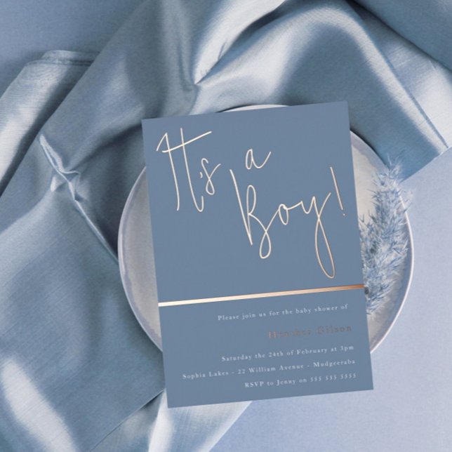 Invitation En Aluminium C'est un garçon ! Dusty Blue Baby shower moderne R (Créateur téléchargé)