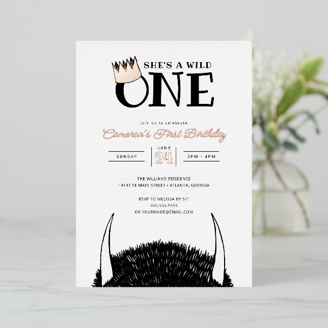 Invitation En Aluminium C'est un Wild One - 1er anniversaire Gold Crown Fo (Debout devant)