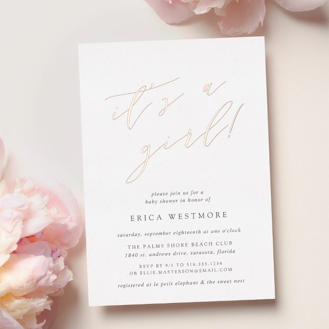 Invitation En Aluminium C'est une fille | Baby shower de calligraphie (Créateur téléchargé)