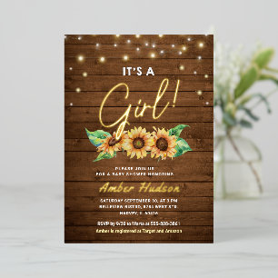 Invitation En Aluminium C'est une fille tournesol Rustique Baby shower d'a