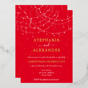 Invitation En Aluminium Chaîne Lumière Neige Rouge Noël Fête de luxe Real