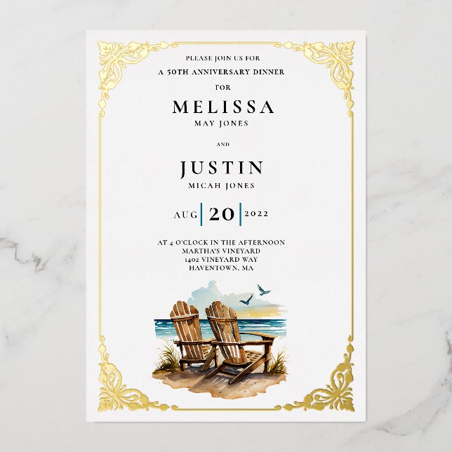 Invitation En Aluminium Chaise de plage Simplistic mariage (Recto)