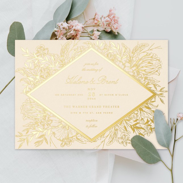 Invitation En Aluminium Champagne de jardin romantique en diamant floral (Créateur téléchargé)