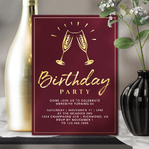Invitation En Aluminium Champagne   Fête Burgundy Rouge et Or Anniversaire