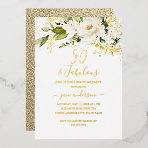 Invitation En Aluminium Champagne Floral Doré 50 ans et Fabuleux Anniversa