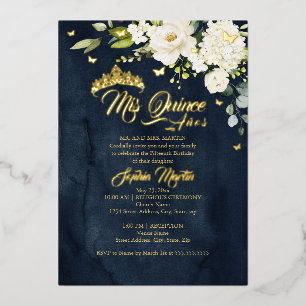 Invitation En Aluminium Champagne Floral Navy Or Quince Quinceanera