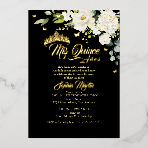 Invitation En Aluminium Champagne Floral Noir Mis Quince Quinceanera