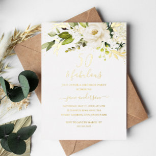 Invitation En Aluminium Champagne Floral Or 50 ans et Fabuleux Anniversair