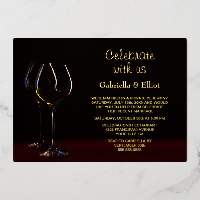 Invitation En Aluminium Champagne Glass Réception de mariage Foil Invitati (Recto)