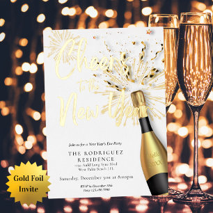 Invitation En Aluminium Champagne Moderne Fête du Nouvel An en Or