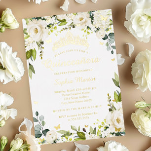 Invitation En Aluminium Champagne Papillon Doré Floral Quinceanera  