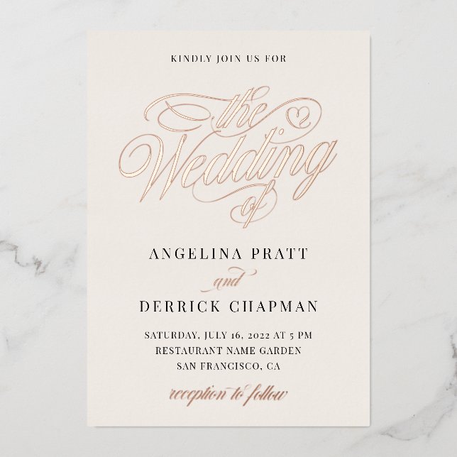 Invitation En Aluminium Champagne tout en un simple Mariage d'ivoire or (Recto)