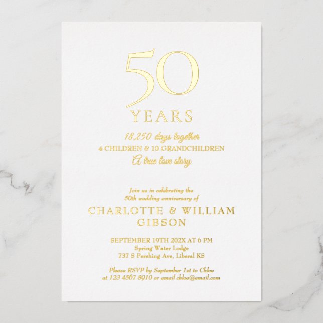 Invitation En Aluminium Chaque année Mariage Anniversaire Souvenirs Or (Recto)