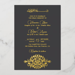 Invitation En Aluminium Charbon Artistique Or Floral Paisley Musulman Mari