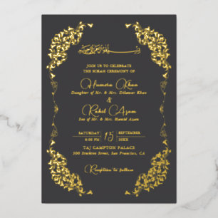 Invitation En Aluminium Charbon Artistique Or Floral Paisley Musulman Wedd