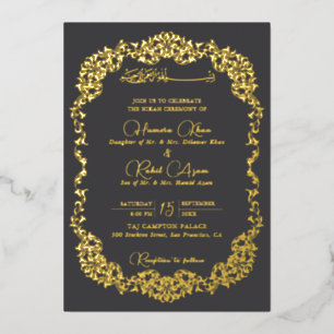 Invitation En Aluminium Charbon Artistique Or Floral Paisley Musulman Wedd