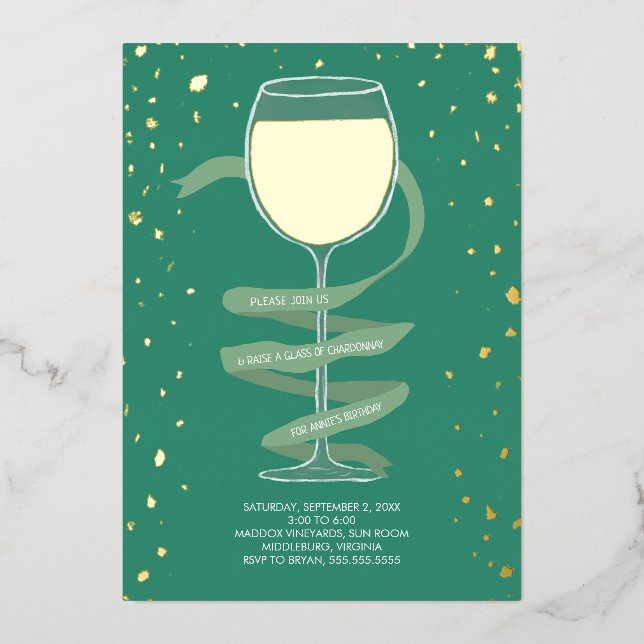 Invitation En Aluminium Chardonnay Vin Verre Vignoble Adulte Anniversaire  (Recto)