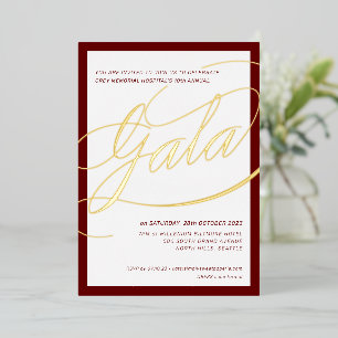 Invitation En Aluminium CHARITY GALA chic de calligraphie classique maroon