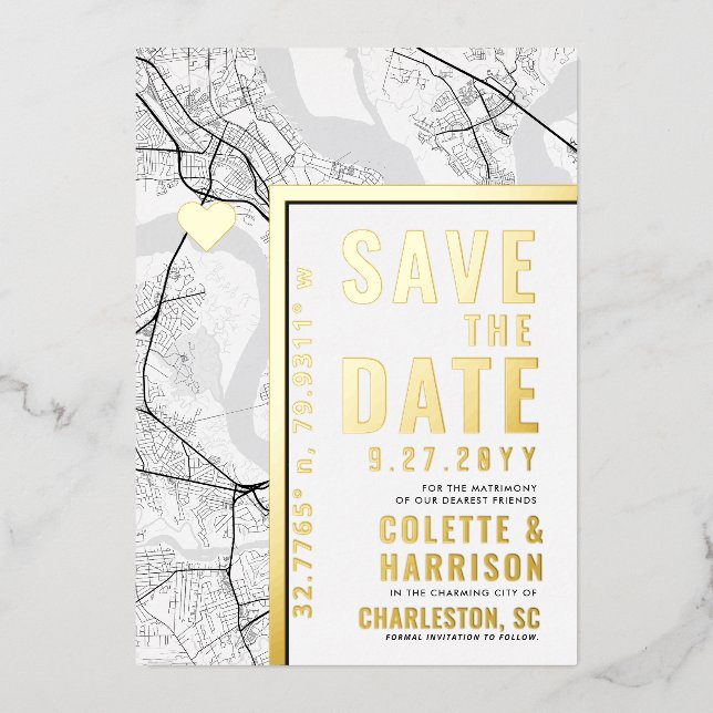 Invitation En Aluminium Charleston Love Locator | Mariage Enregistrer la d (Recto)