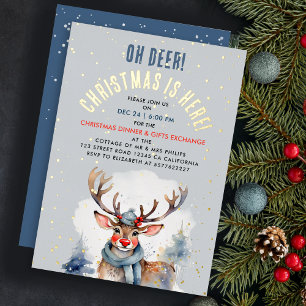Invitation En Aluminium Charmant Noël Hiver Renne Aquarelle