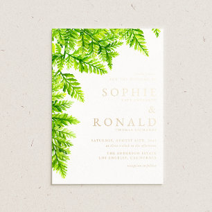 Invitation En Aluminium Chartreuse Vert Feuilles de Fougère Mariage Aquare