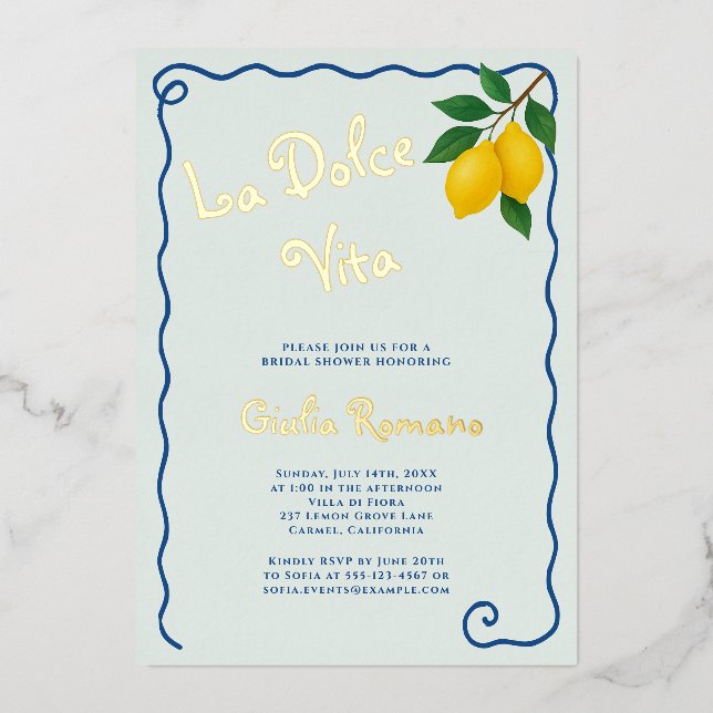 Invitation En Aluminium Châssis citron bleu Whimy La Dolce Vita Fête des m (Recto)