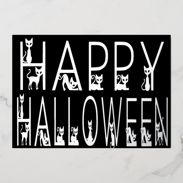 Invitation En Aluminium Chat noir "Happy Halloween" Design de typographie (Recto)