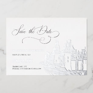 Invitation En Aluminium Château à thème Enregistrer la date Argent