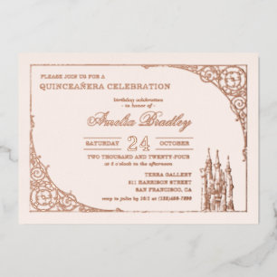 Invitation En Aluminium Château de Princesse Conte de Fées Quinceañera