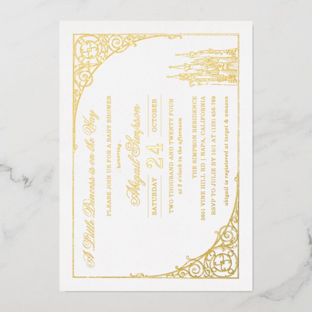 Invitation En Aluminium Château Disney Princess | Baby shower Fairy Tale (Recto)