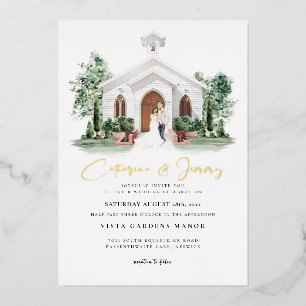Invitation En Aluminium Château Élégant Mariage au Manoir à l'Aquarelle