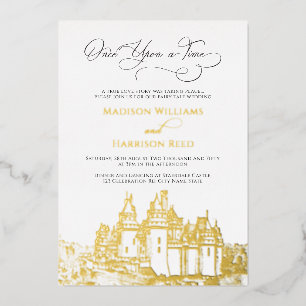 Invitation En Aluminium Château Il Était Une Fée Conte Mariage Or