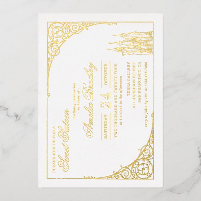 Invitation En Aluminium Château Princess | Sweet sixteen 16 (Recto)