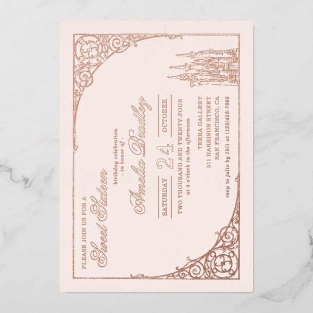 Invitation En Aluminium Château Princess | Sweet sixteen 16 (Recto)