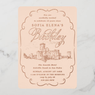 Invitation En Aluminium Château romantique Imaginaire Anniversaire Rose Or