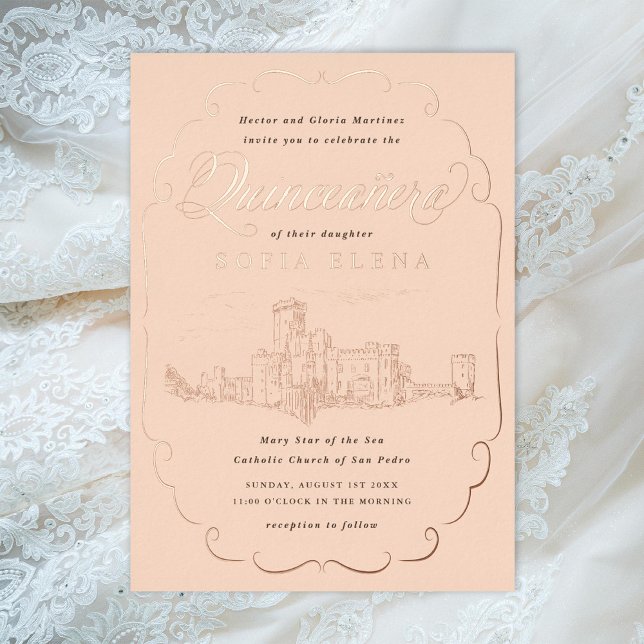 Invitation En Aluminium Château romantique Imaginaire Quinceañera Gold (Créateur téléchargé)