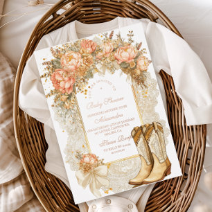 Invitation En Aluminium Chaussures bébé Rustique Campagne Pivoine Baby Sho
