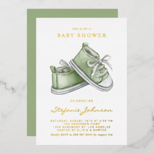 Invitation En Aluminium Chaussures de bébé à l'aquarelle verte C'est un ga