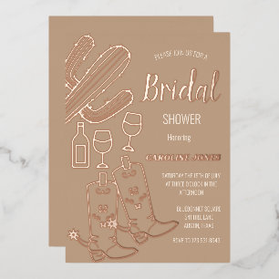 Invitation En Aluminium Chaussures Western Bubbly Boho Feuille D'or Enterr