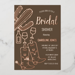 Invitation En Aluminium Chaussures Western Bubbly Boho Feuille D'or Enterr