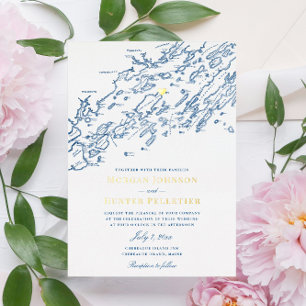 Invitation En Aluminium Chebeague Island Maine Mariage Elegant Gold