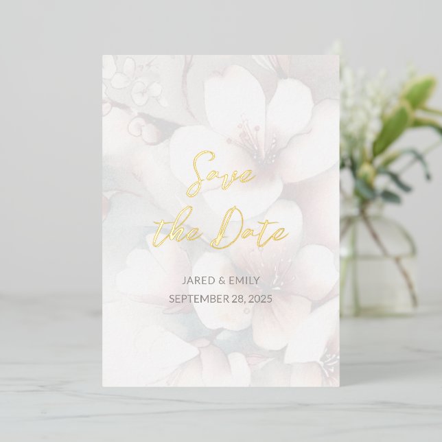 Invitation En Aluminium Cherry Blossom Mariage Foil Enregistrer la date (Debout devant)