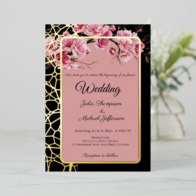 Invitation En Aluminium Cherry Blossoms Français Romantique Dusty Rose (Debout devant)