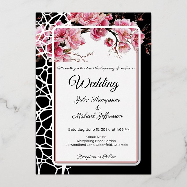 Invitation En Aluminium Cherry Blossoms Français Romantique Dusty Rose (Recto)