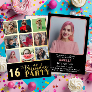 Invitation En Aluminium Chic Black & Gold 10 Photo Anniversaire