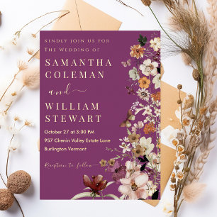 Invitation En Aluminium Chic Boho Fleur sauvage Rustic Berry Purple Mariag