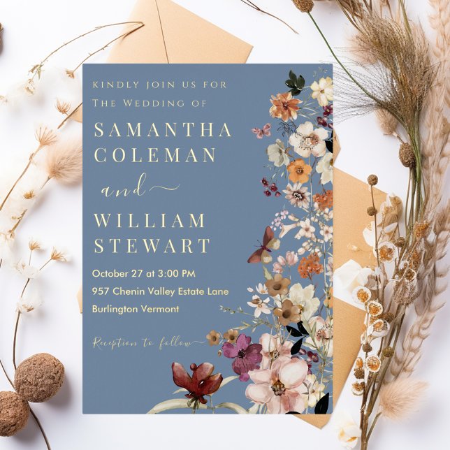 Invitation En Aluminium Chic Boho Fleur sauvage Rustic Periwinkle Mariage (Créateur téléchargé)