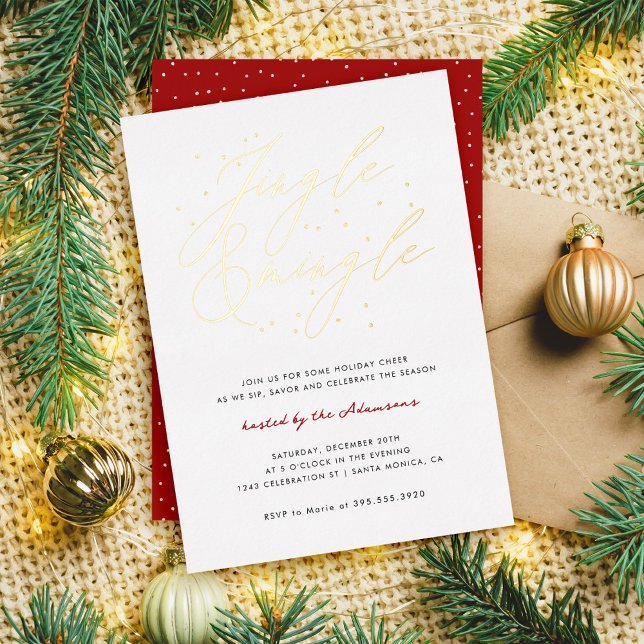 Invitation En Aluminium Chic Calligraphie Jingle & Mingle Christmas Party (Créateur téléchargé)