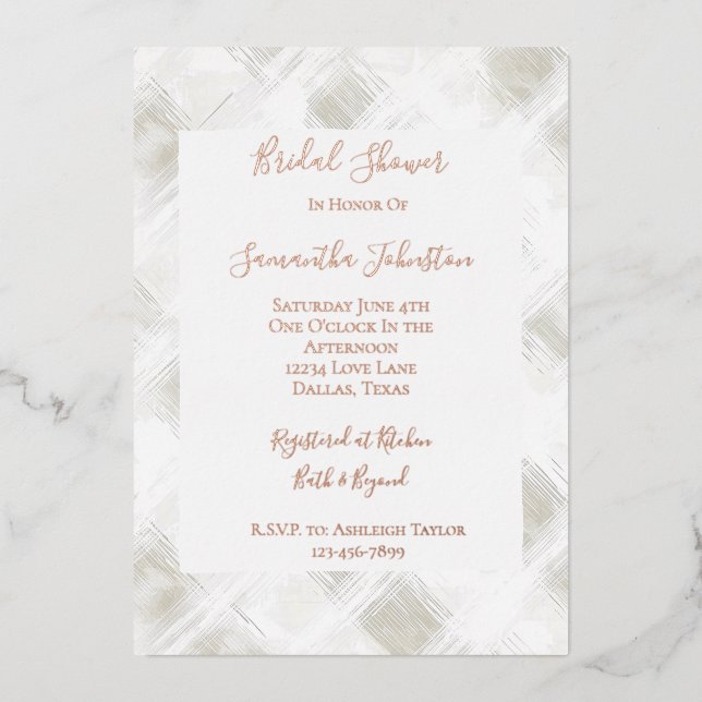 Invitation En Aluminium Chic Cream White Stripes Bridal Shower (Recto)