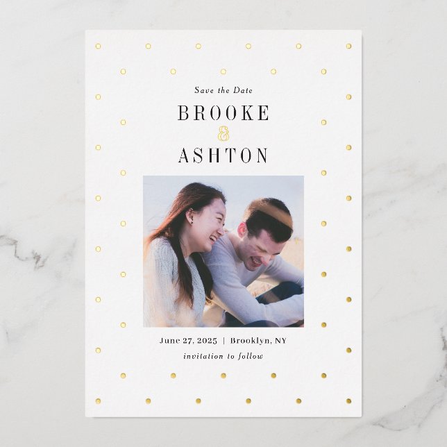 Invitation En Aluminium Chic Dots FOIL Mariage Moderne Enregistrer La Cart (Recto)